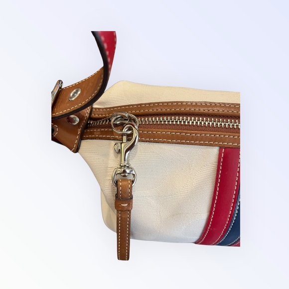 Vintage Coach Studio Small Shoulder Bag 6641 Y2K Ivory Red Blue Stripe Rare COA - Picture 9 of 16